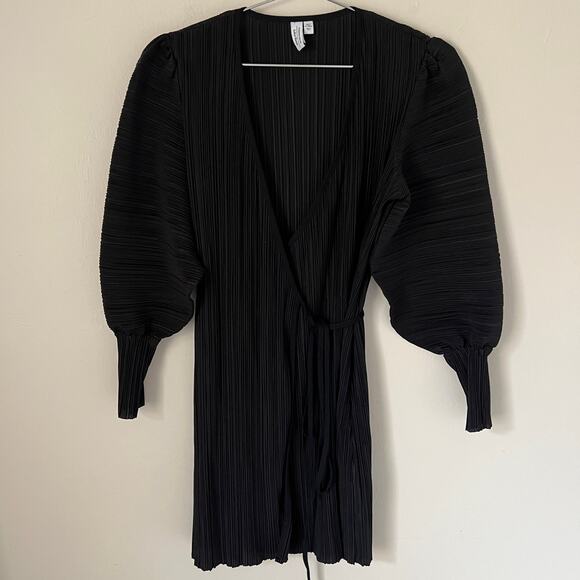 & Other Stories Black Pleated Long Sleeve Wrap Dress Size 2 - Picture 2 of 11